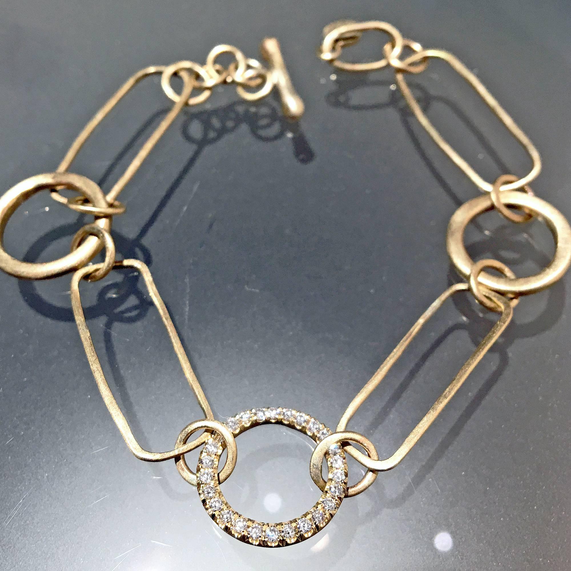 Artist White Diamond Circle Gold Handmade Multi Link Bracelet