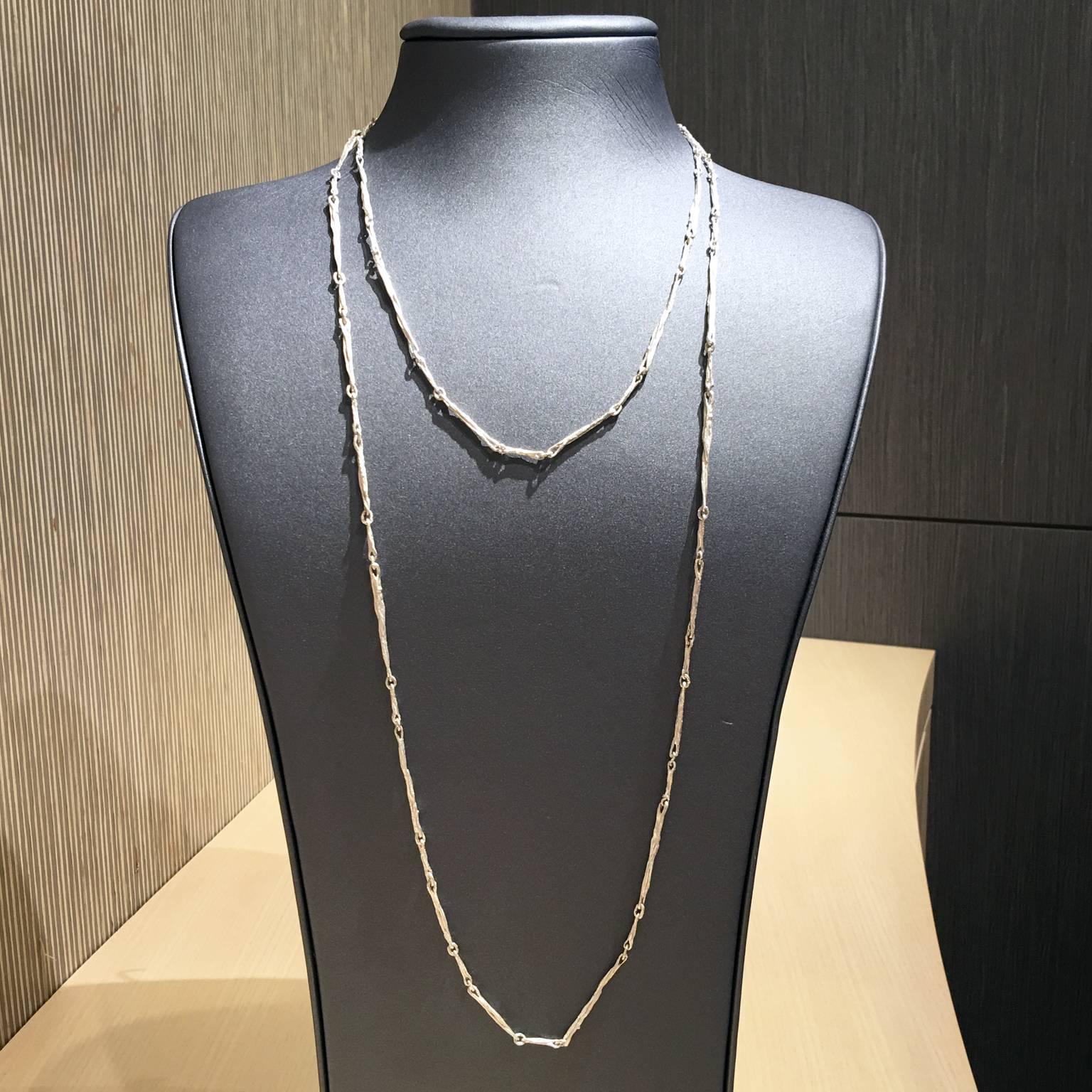 John Iversen White Sterling Silver Random Sticks Multiwrap Chain Necklace In New Condition In Dallas, TX