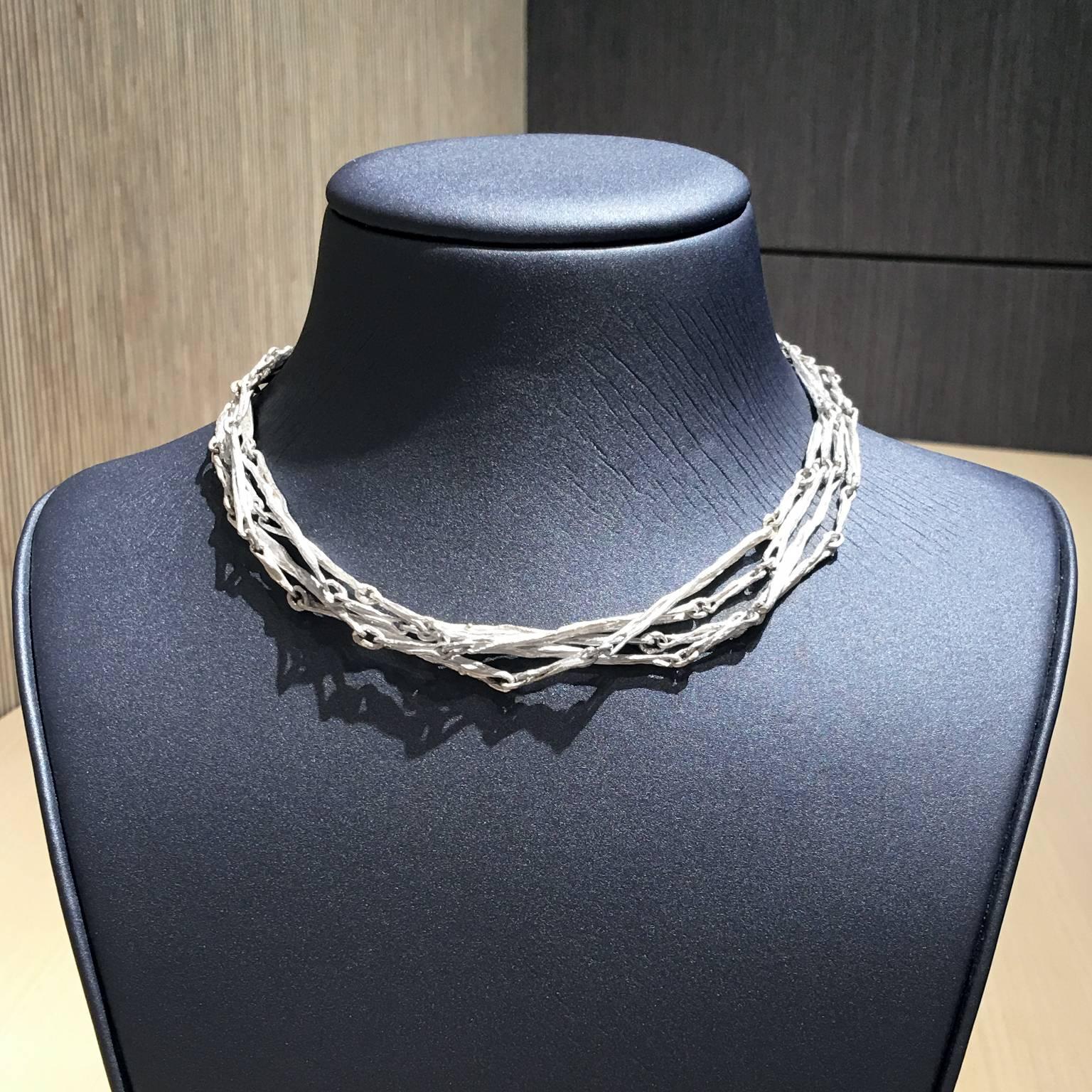 John Iversen White Sterling Silver Random Sticks Multiwrap Chain Necklace 2