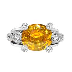 Extraordinary Honey Orange Sapphire White Diamond Gray Gold Hollywood Ring 1