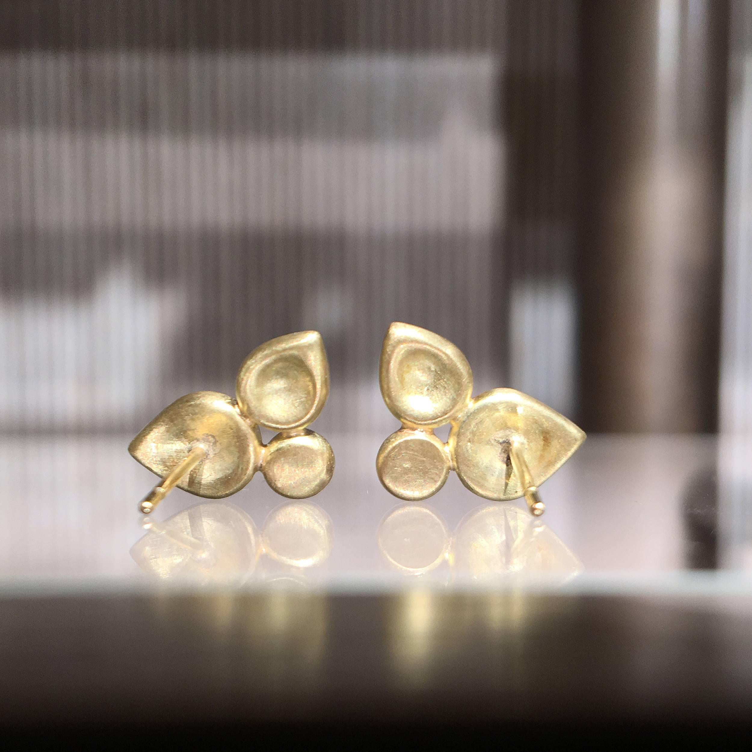 Women's or Men's Monica Marcella White Diamond Handmade Matte Gold Stud Earrings
