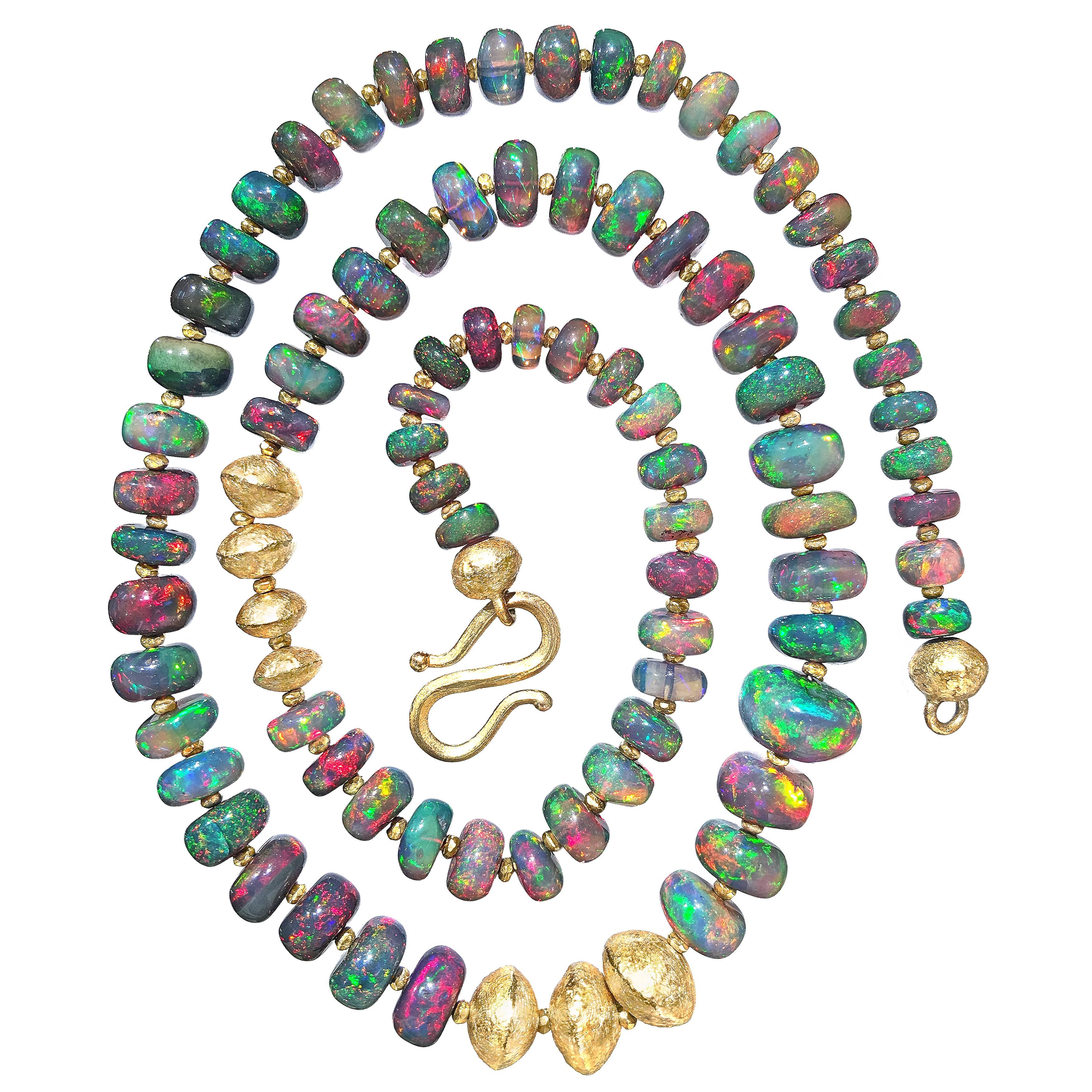 Atelier Zobel Black Ethiopian Opal Rich Burmese Gold Handmade Necklace