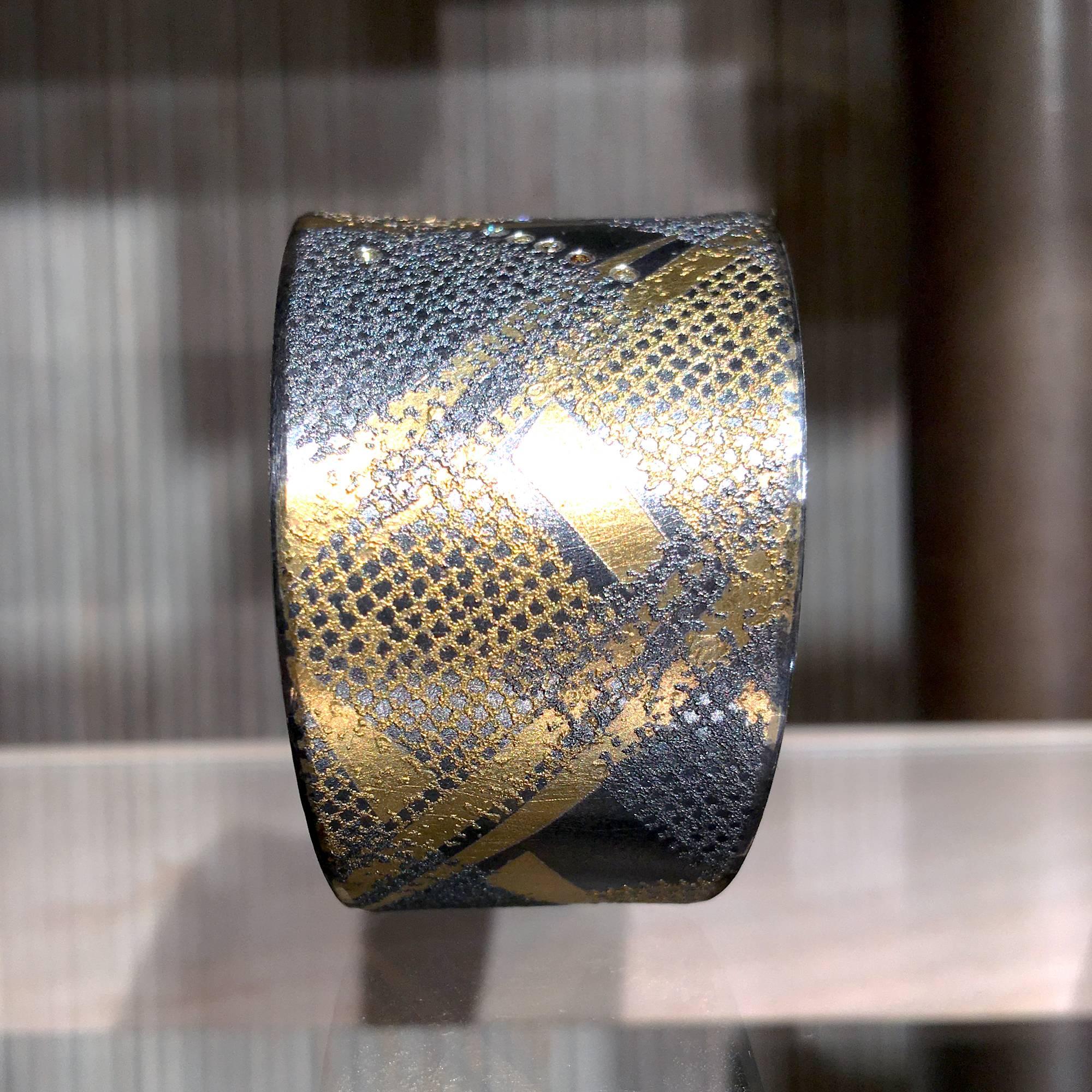 Atelier Zobel Natural Fancy Diamond Gold Oxidized Silver Matrix Cuff Bracelet 1