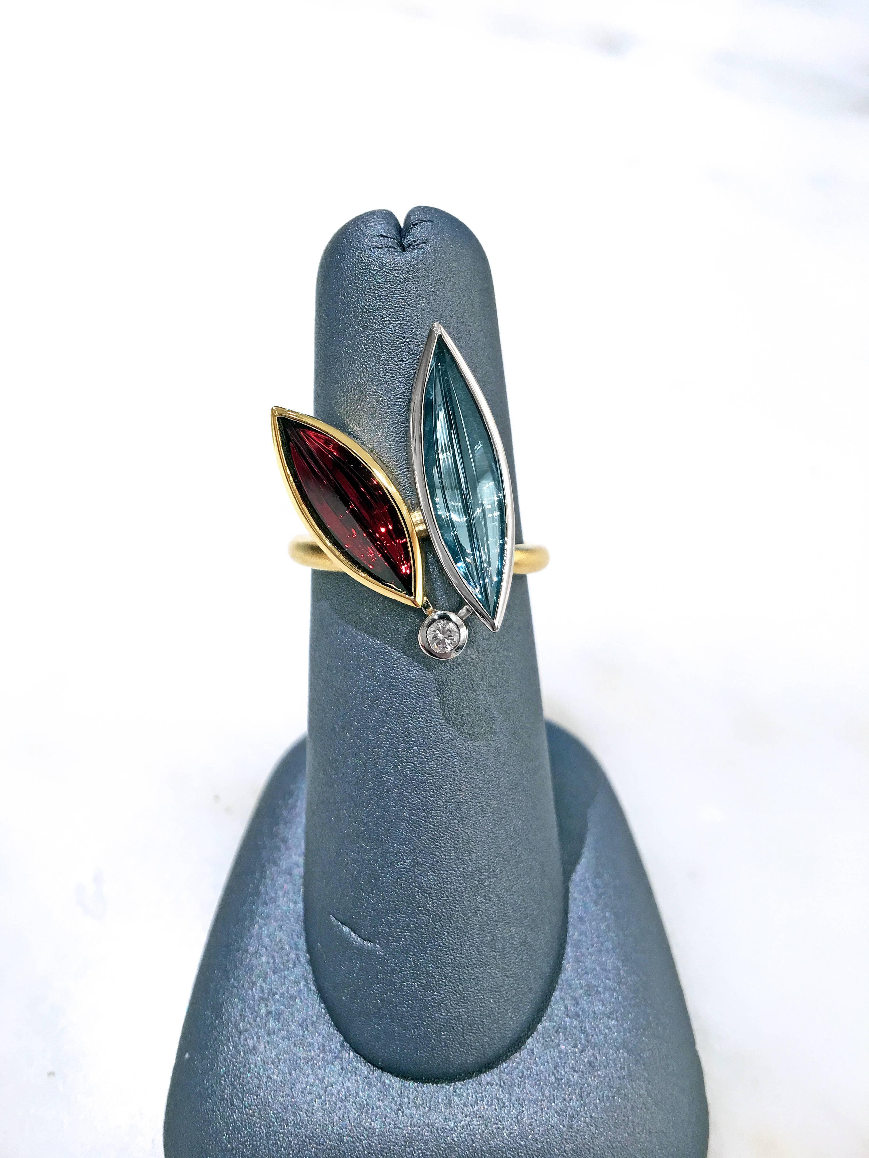 Women's Atelier Munsteiner Aquamarine Spessartine Garnet Diamond Platinum Gold Ring