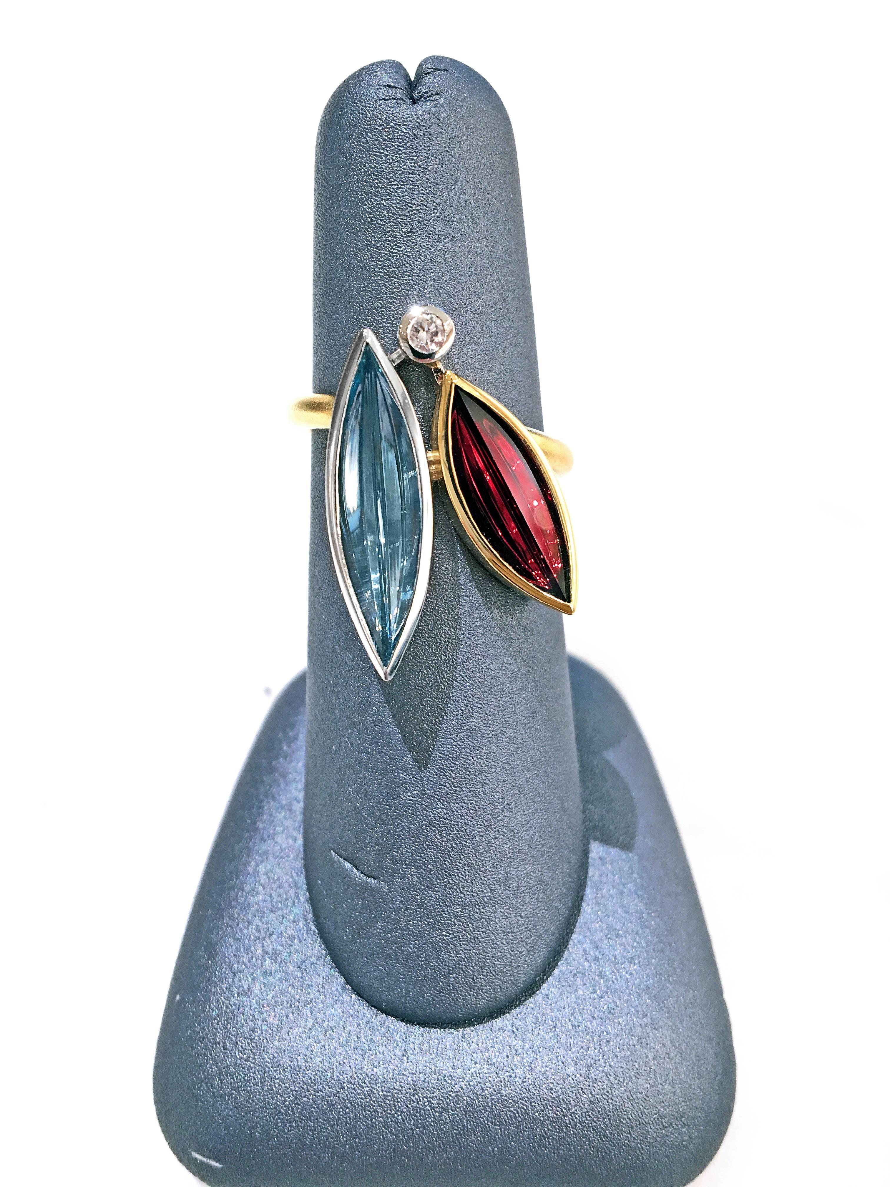 Atelier Munsteiner Aquamarine Spessartine Garnet Diamond Platinum Gold Ring 1
