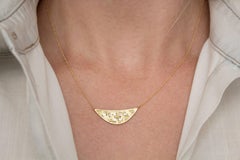 White Diamond Baguette Crescent Parquet Yellow Gold Necklace