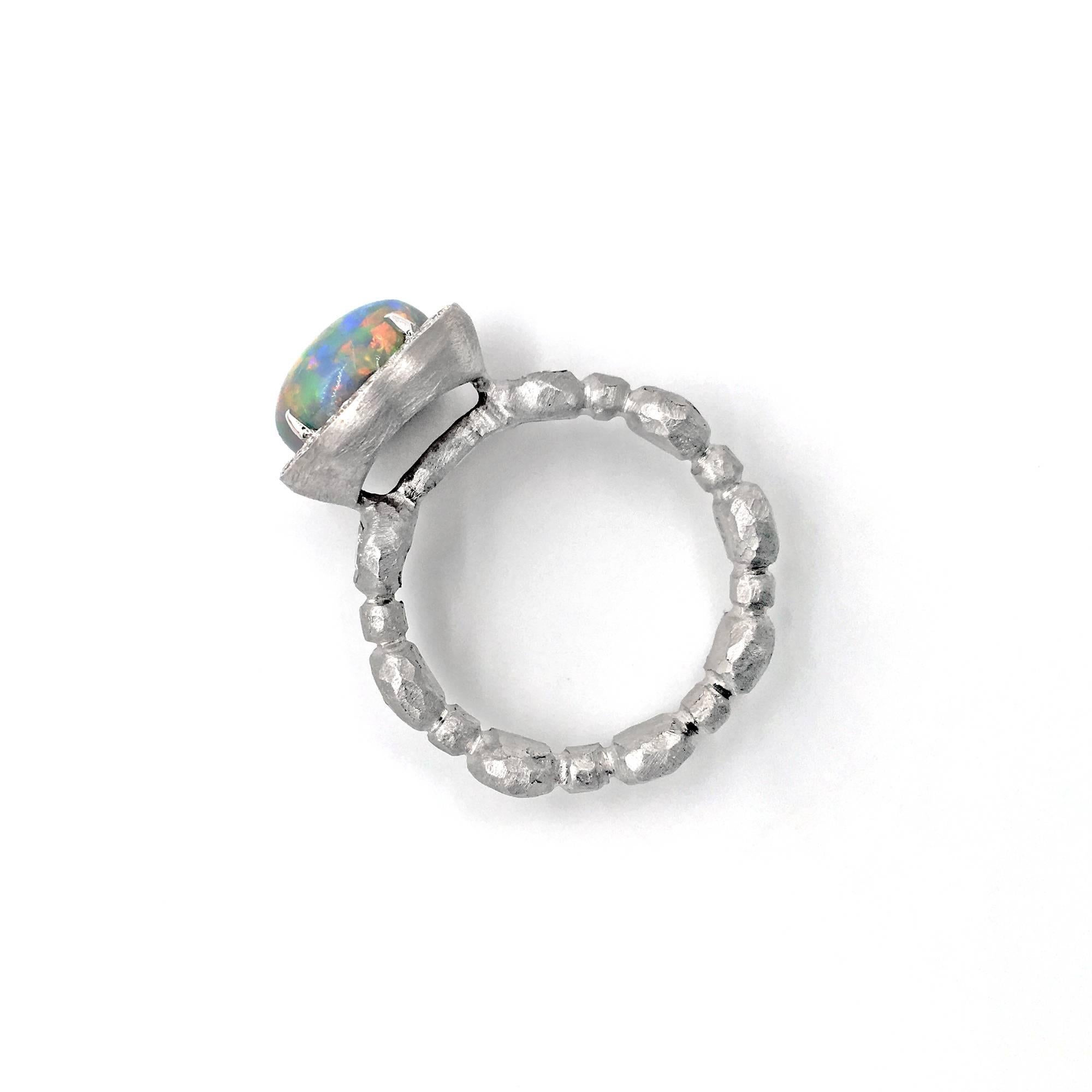 Women's Pamela Froman Exceptional Lightning Ridge Black Opal Crystal White Diamond Ring