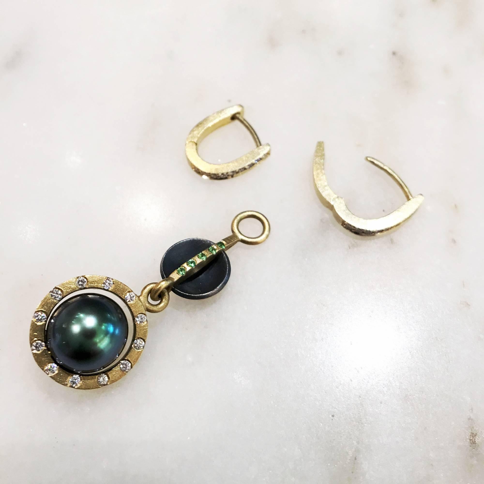 Robin Waynee Tahitian Pearl Tsavorite Diamond Detachable Gold Drop Earrings 1