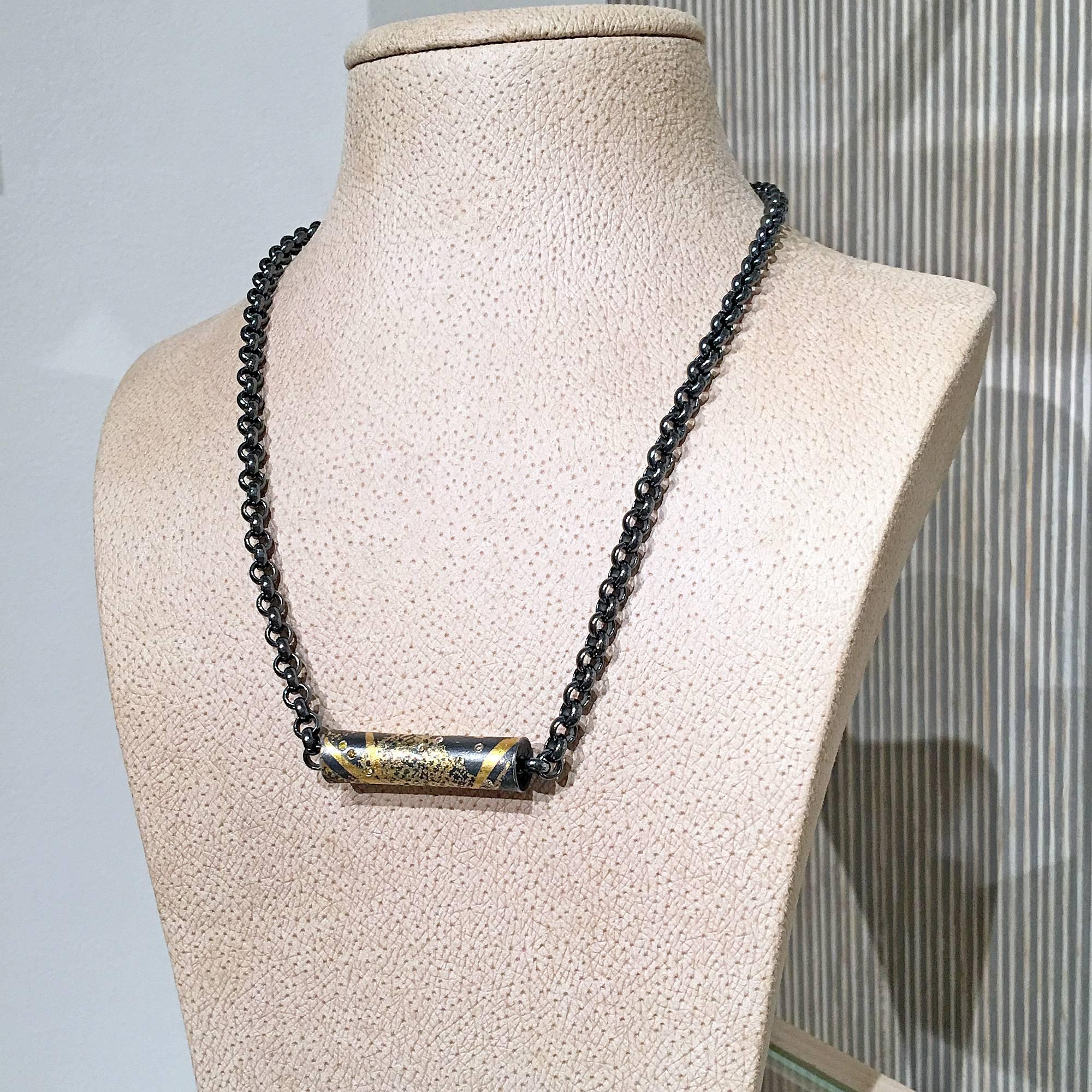 Artist Zobel Natural Color Diamond Hidden Clasp Gold Black Silver Chain Barrel Necklace