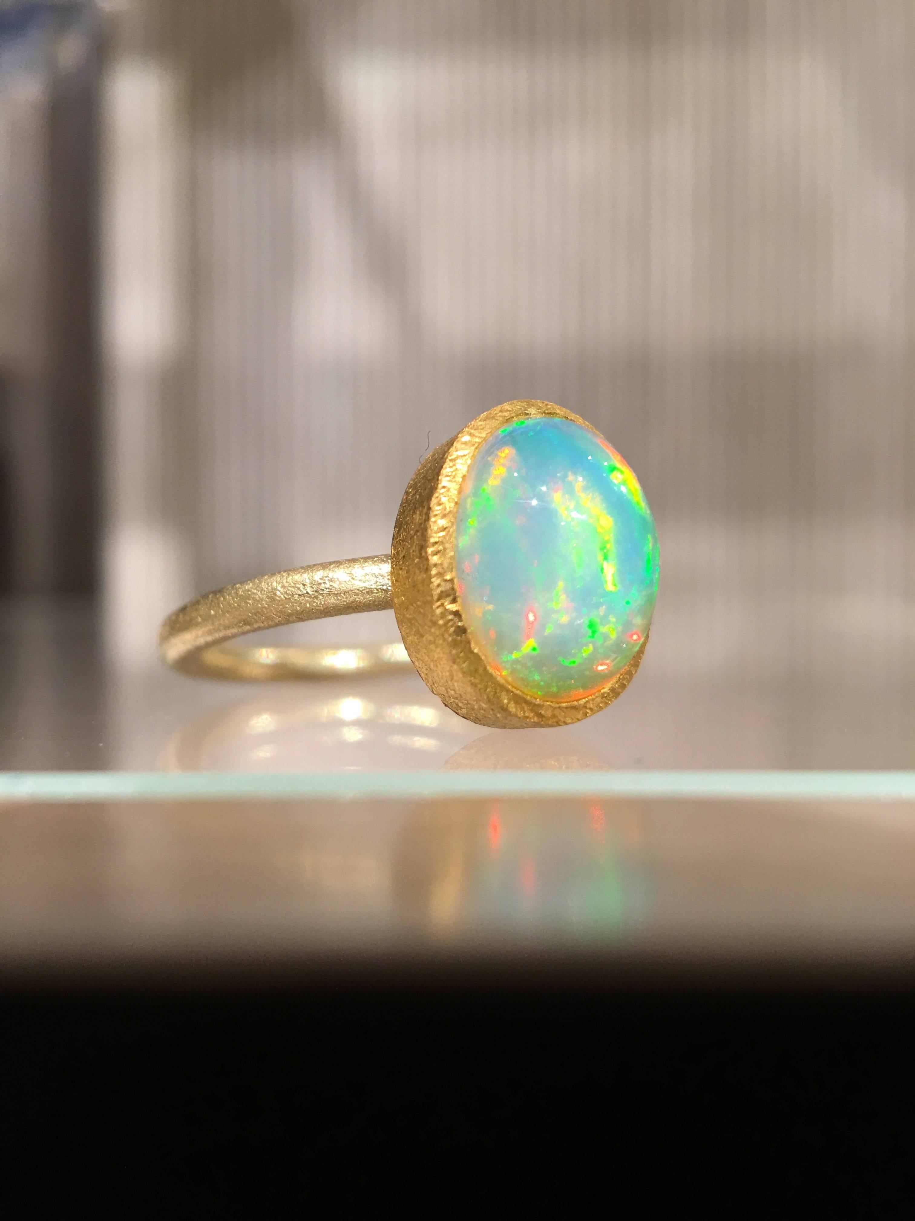 Artist Devta Doolan Electric Rainbow Flash White Opal One of a Kind Gold Ring