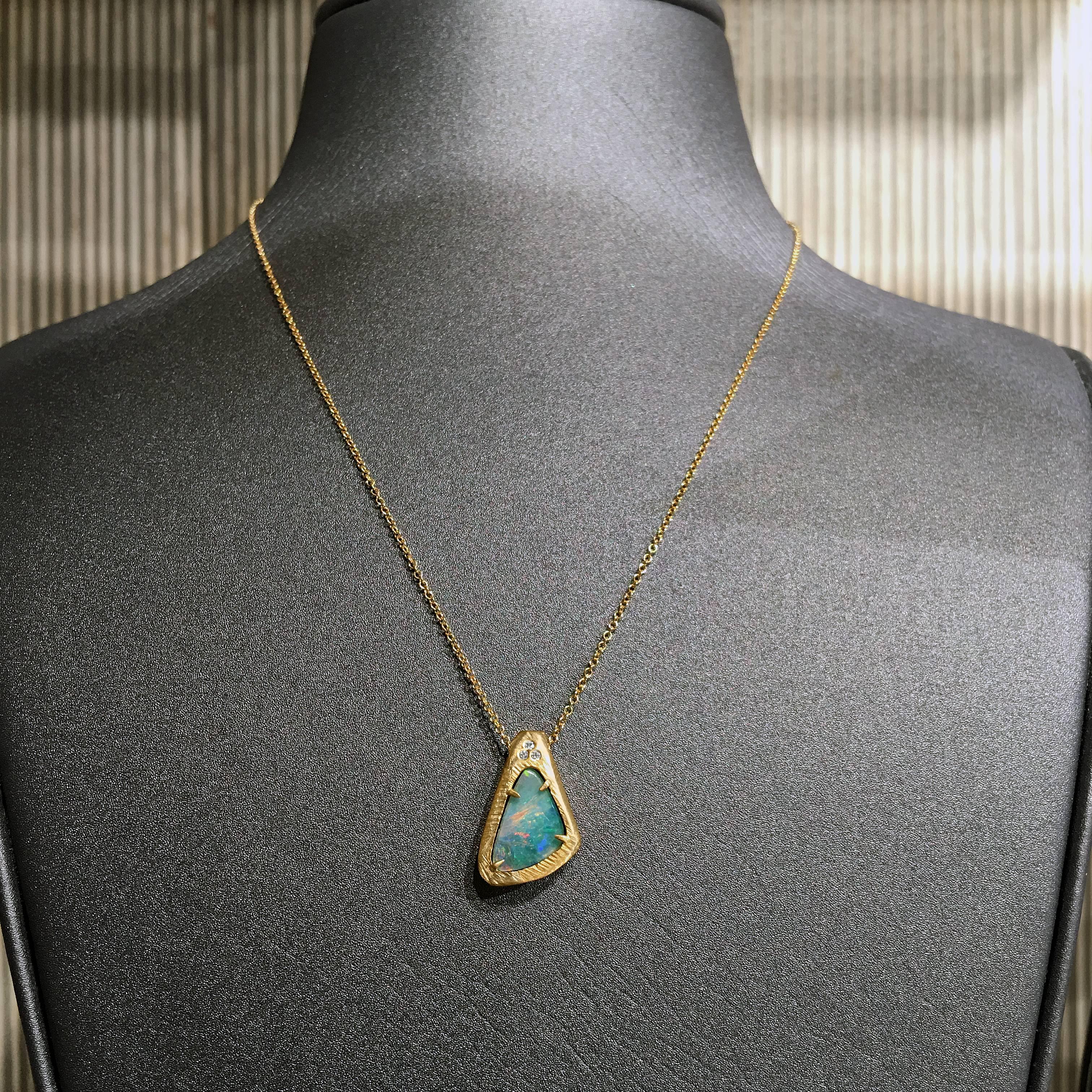 Artist One of a Kind Boulder Opal White Diamond Gold Pendant Necklace