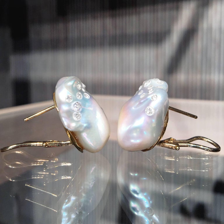 Russell Trusso White Diamond Embedded South Sea Baroque Pearl Gold