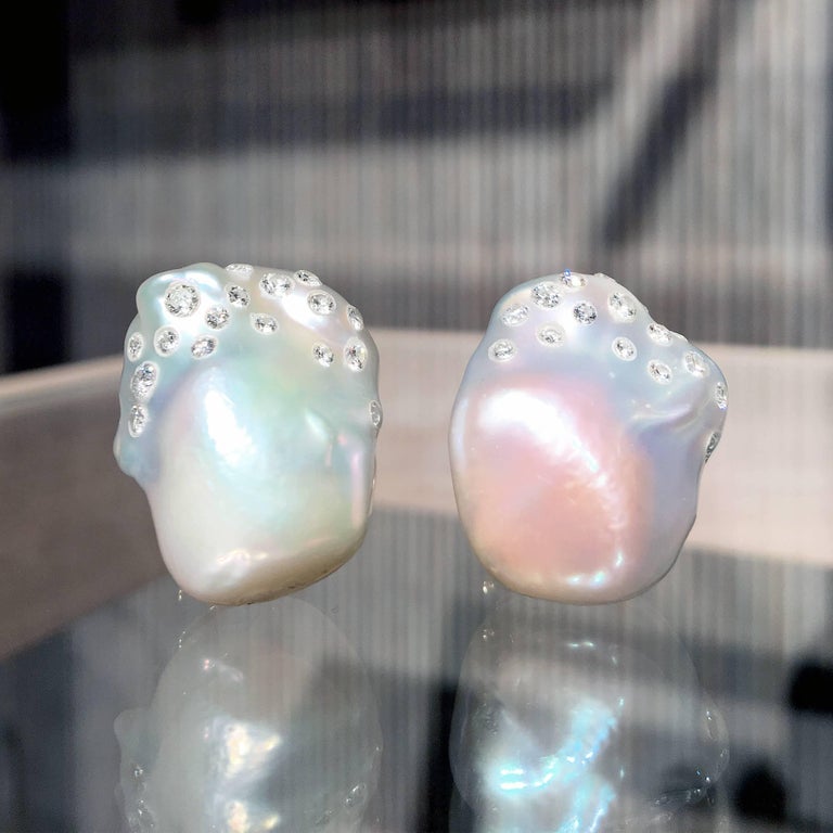 Russell Trusso White Diamond Embedded South Sea Baroque Pearl Gold