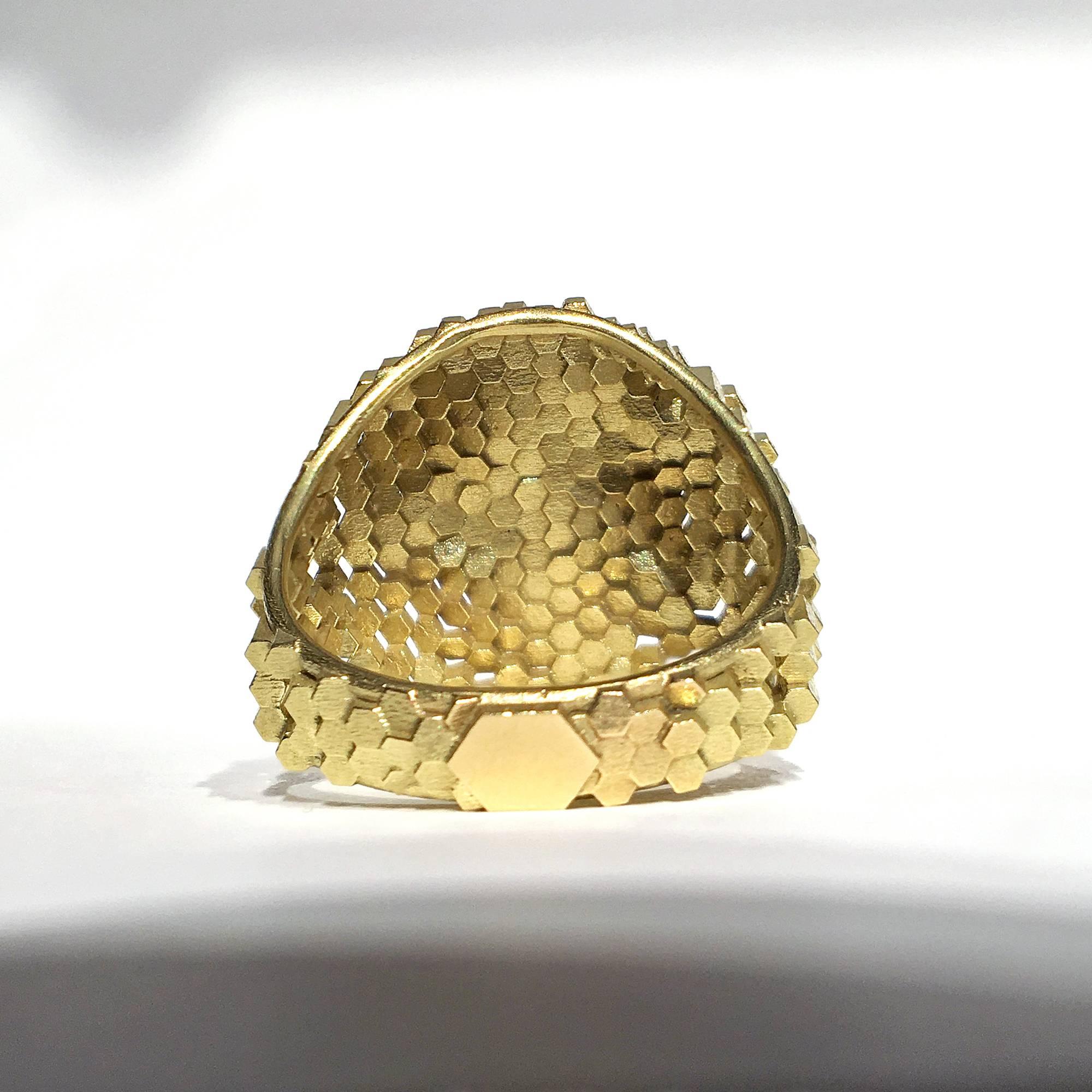 Artist Jo Hayes Ward White Diamond Hex Dome Structures Reflective Gold Ring
