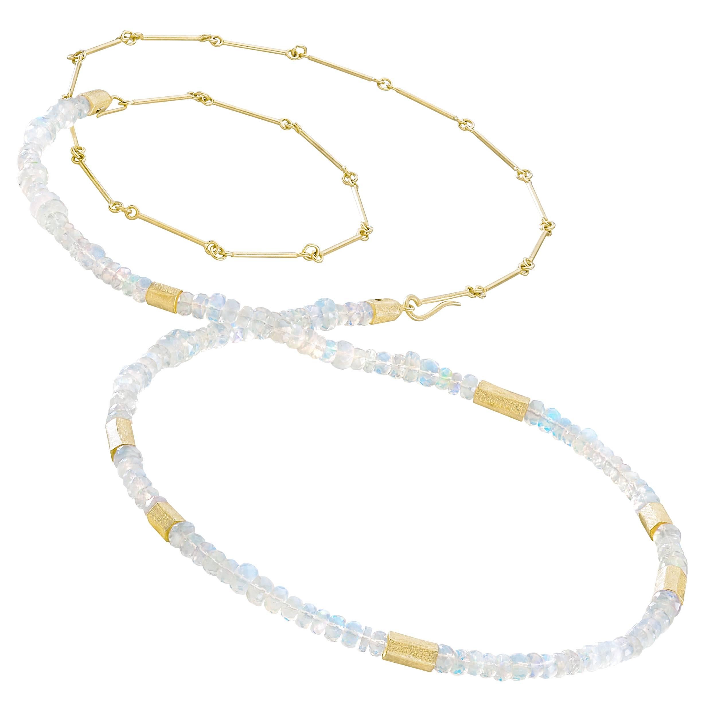 Petra Class Faceted Ethiopian Opal Strand with Detachable Chain Double Necklace