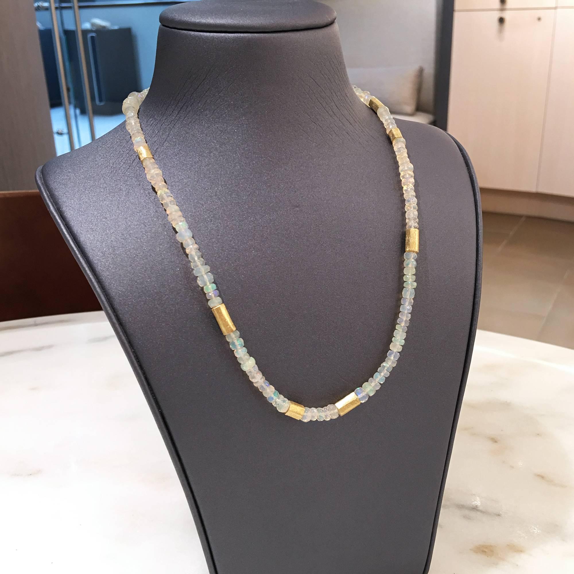 Artist Petra Class Faceted Ethiopian Opal Strand with Detachable Chain Double Necklace