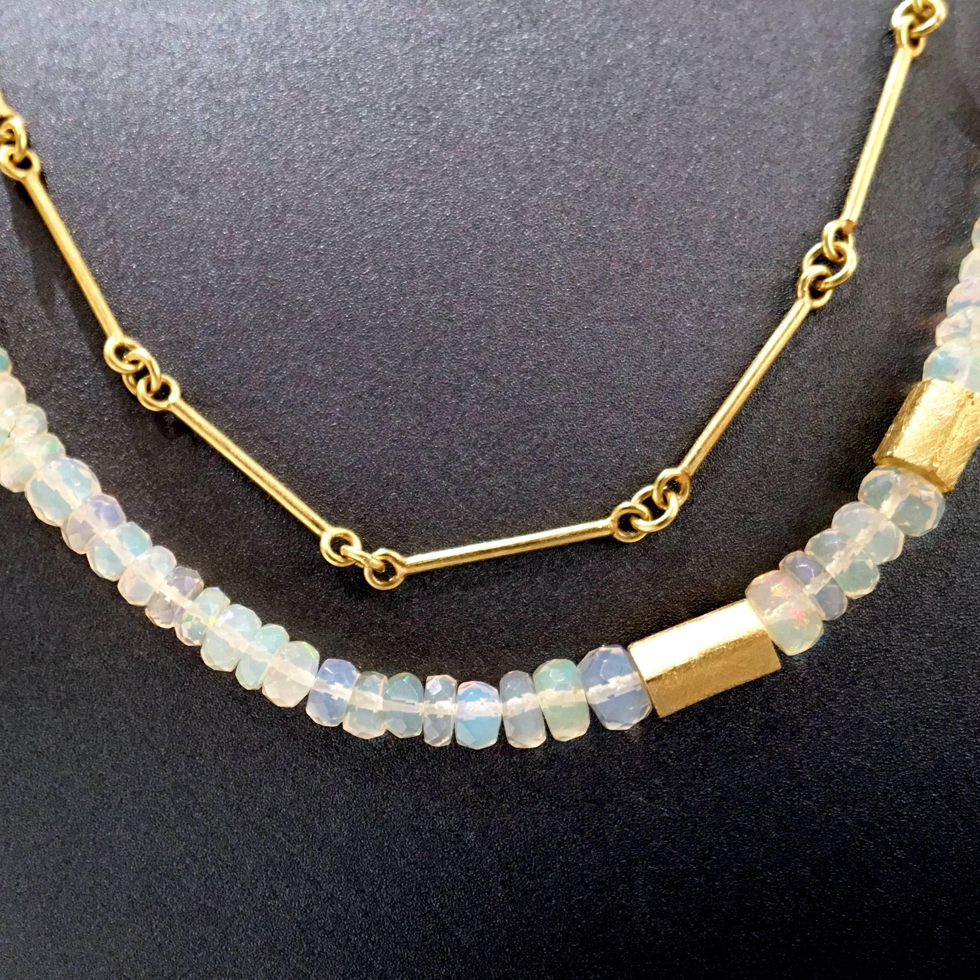 Petra Class Faceted Ethiopian Opal Strand with Detachable Chain Double Necklace In New Condition In Dallas, TX