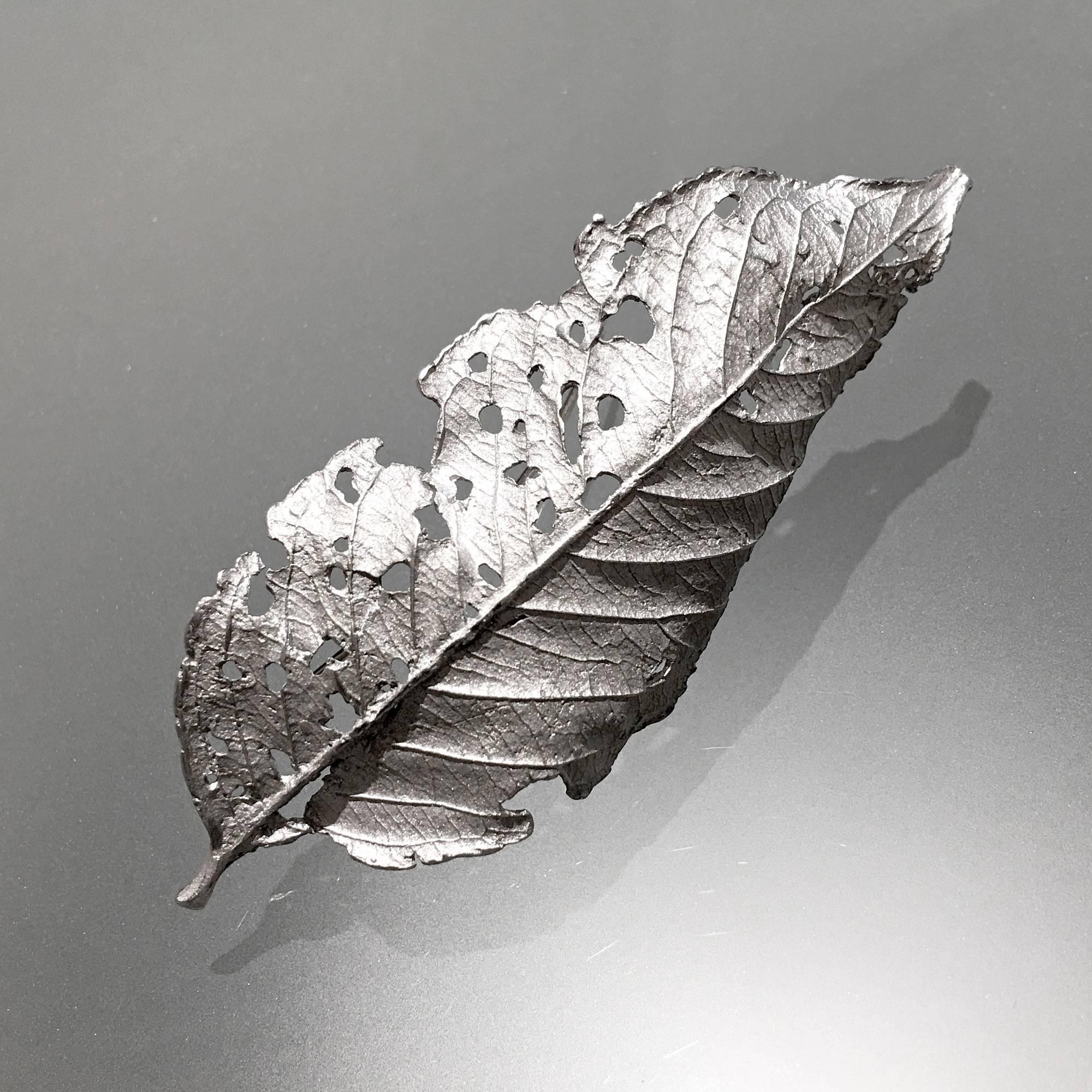 Artist John Iversen One of a Kind Rhodium Sterling Silver Leaf Pin