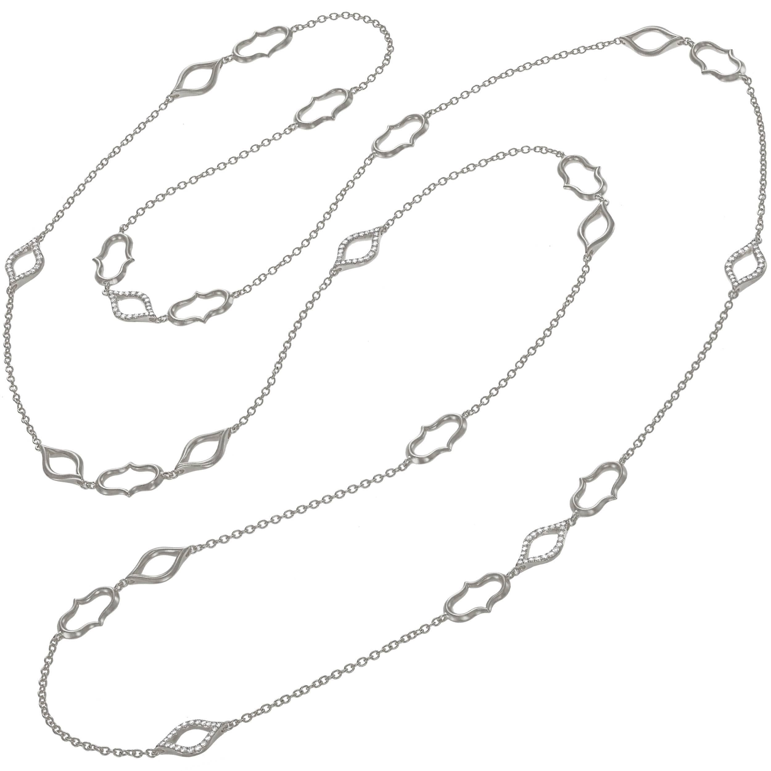 Anahita White Diamond Motif Elements Long White Gold Necklace