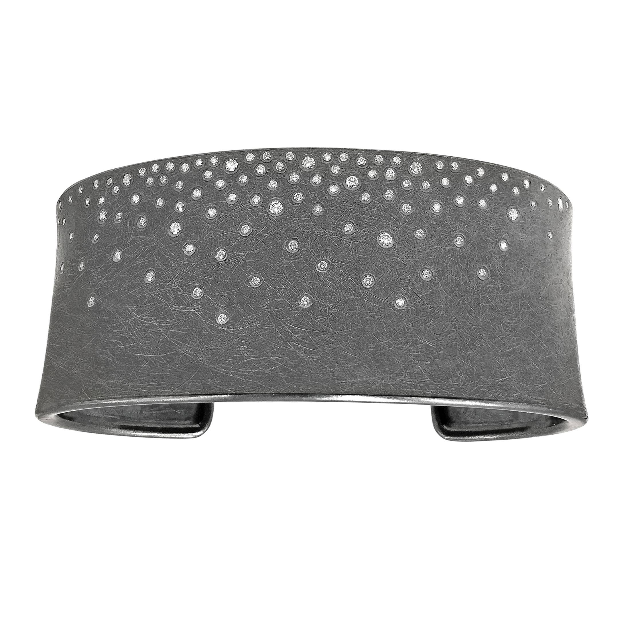 Todd Reed Brilliant Cut White Diamond Silver Patina Cuff Bracelet