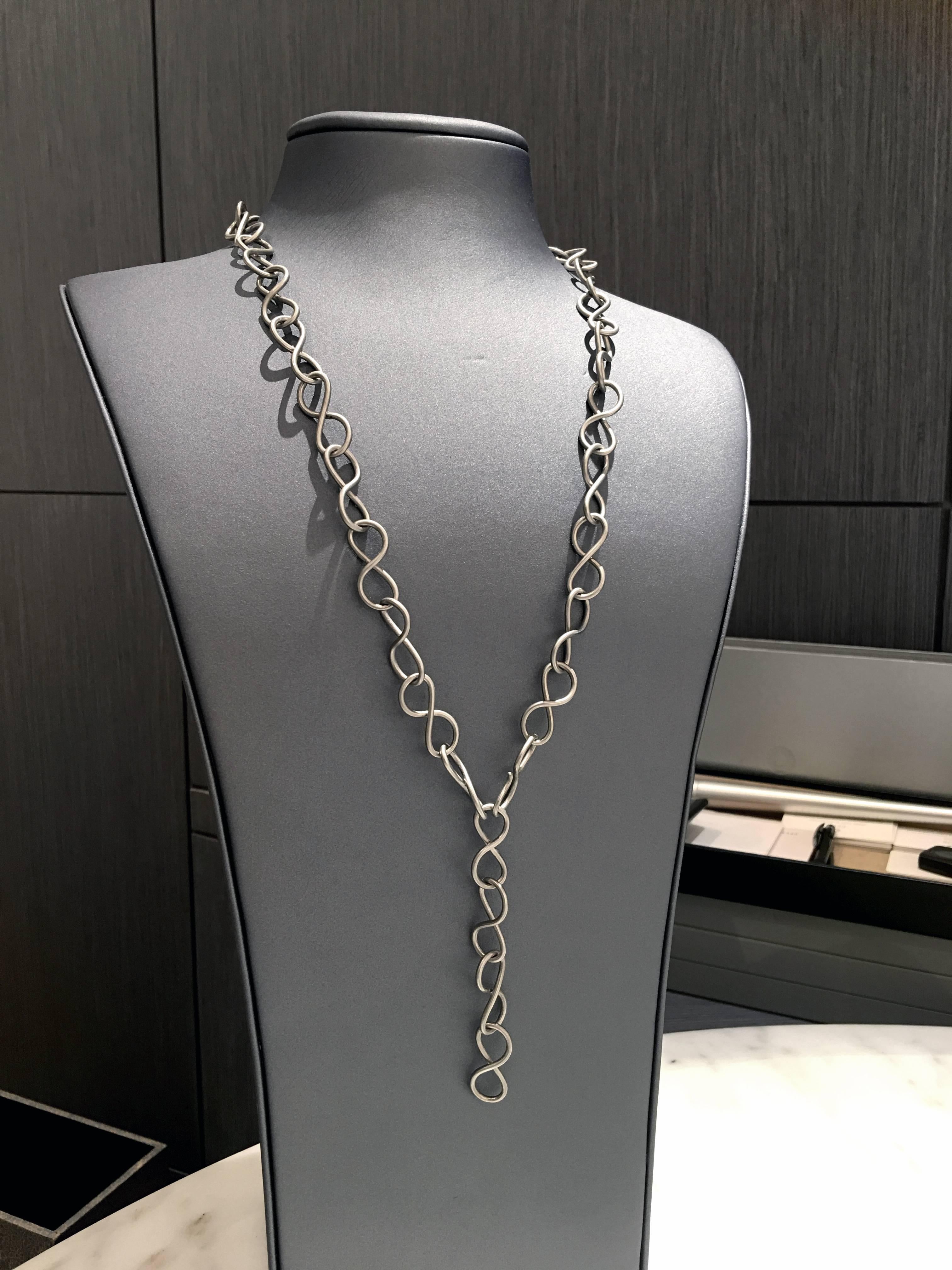 Artist Antonio Bernardo Matte Silver Infinity Links Chain Long Necklace