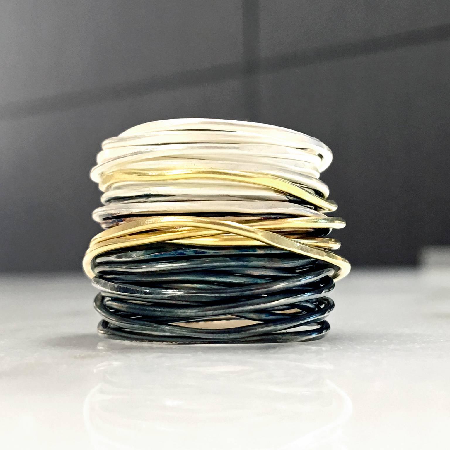 Artisan Disa Allsop Silver and Gold Spaghetti Grande Handmade Mixed Metal Wrap Ring