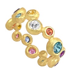 Barbara Heinrich Vibrant Multi-Color Sapphire Matte Gold Random Bubble Band Ring