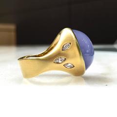 Susan Sadler Chalcedon Marquise Diamond Matte Gold Dome One of a Kind Ring