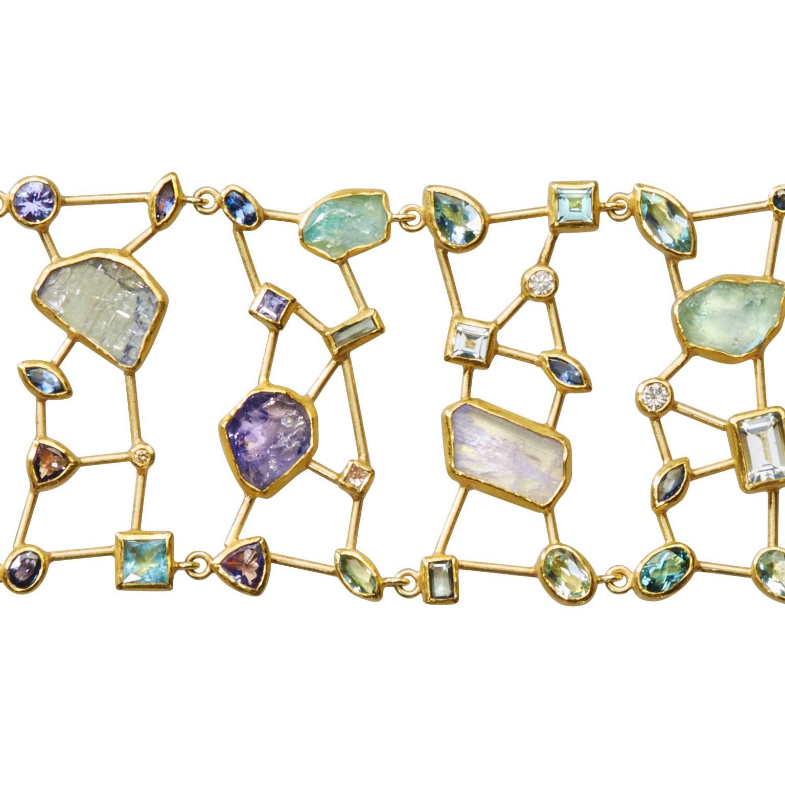 Artist Petra Class Diamond Sapphire Tanzanite Aqua Garnet Amethyst Masterpiece Bracelet