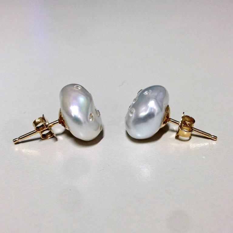 Russell Trusso White Diamond Embedded White Baroque Keshi Pearl