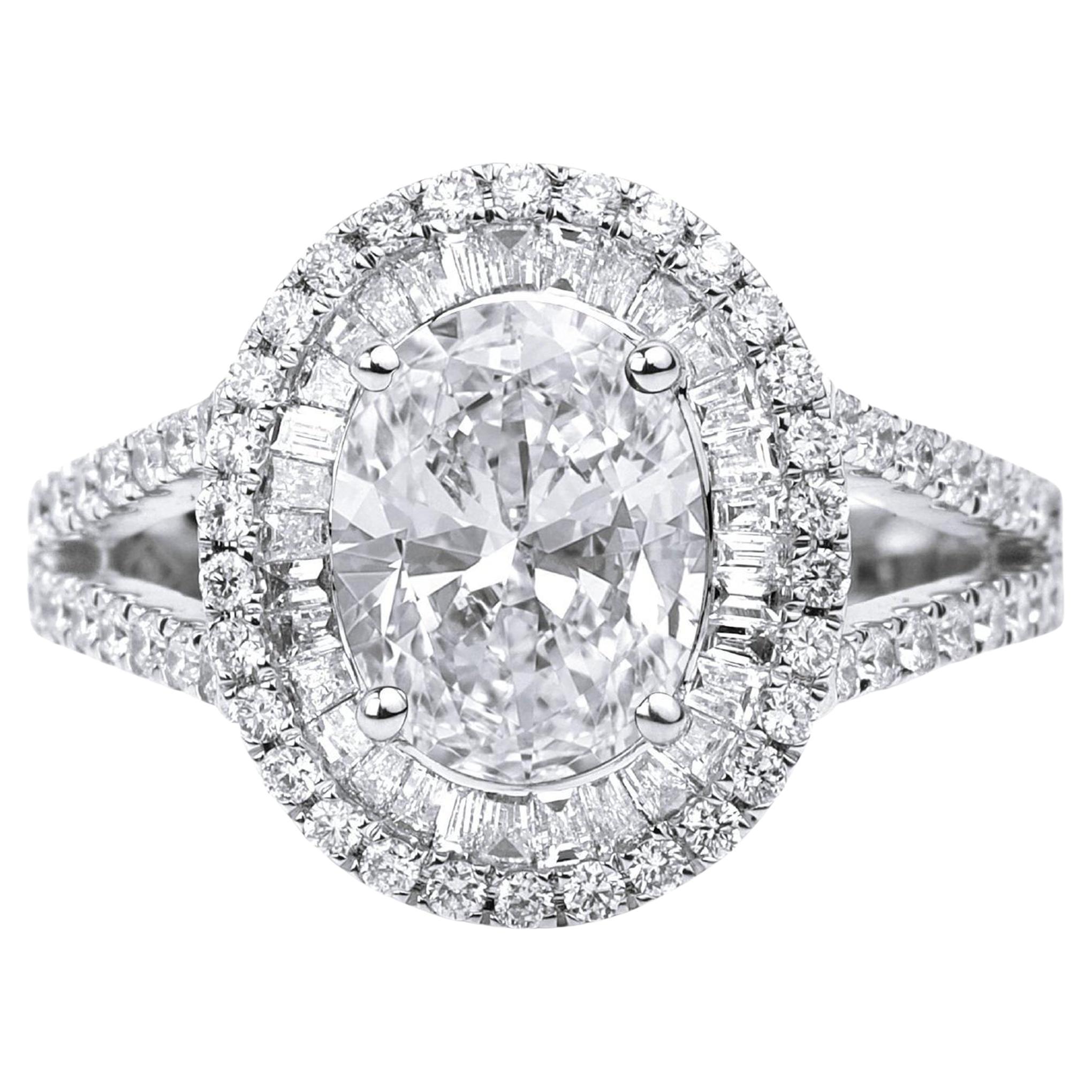 GIA-Certified 2.50ct Oval Diamond Double Halo Engagement Ring in 18K White Gold