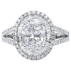 GIA-Certified 2.50ct Oval Diamond Double Halo Engagement Ring in 18K White Gold