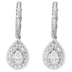 GIA Certified 0.6tcw Pear Diamond Halo Teardrop Dangle Earrings in 18K WhiteGold