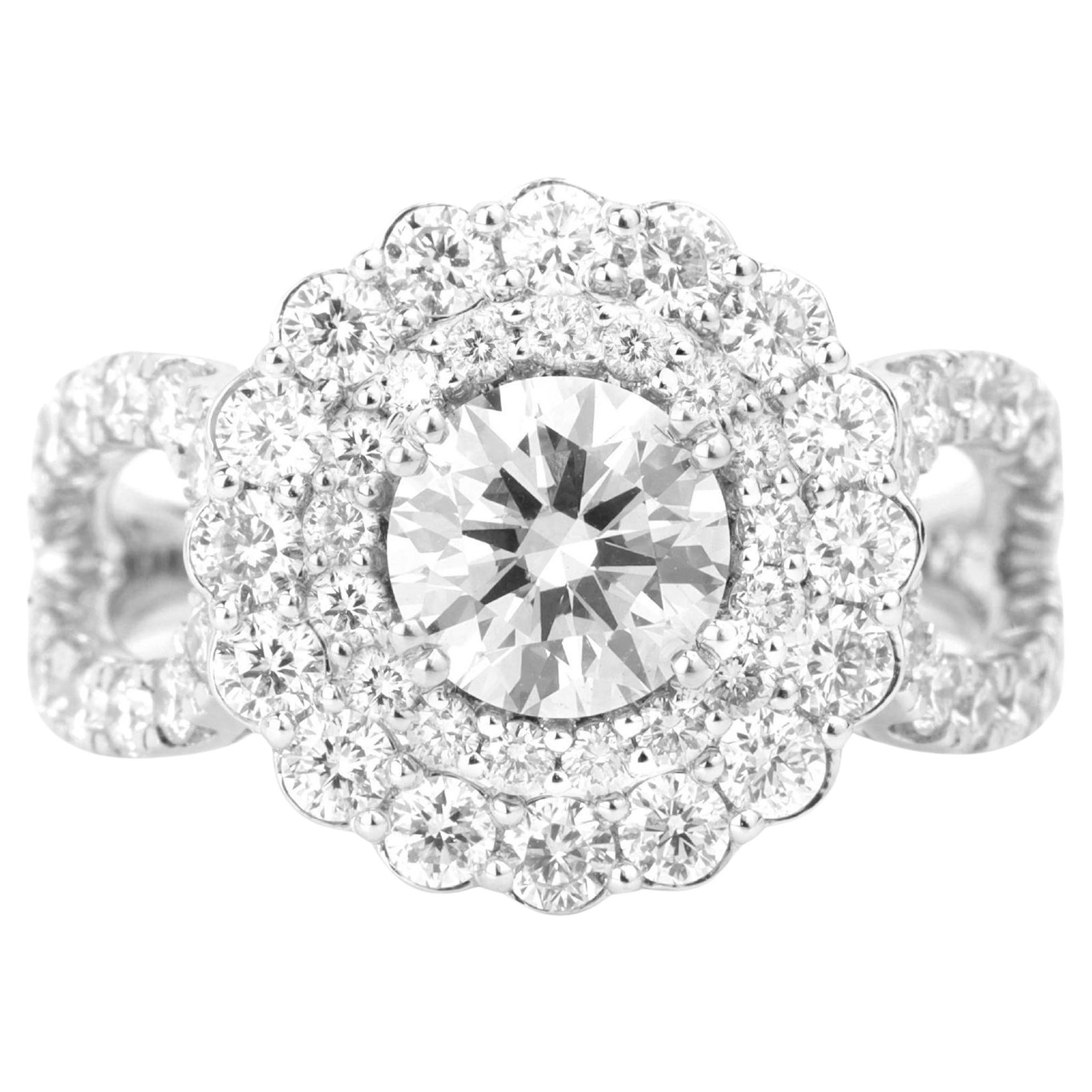 GIA Certified 1ct Round‑Cut Diamond Double‑Halo Engagement Ring in 18K WhiteGold