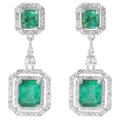 Orecchini pendenti con diamante smeraldo naturale da 8 TCW, diamante aureolato in oro 18 carati