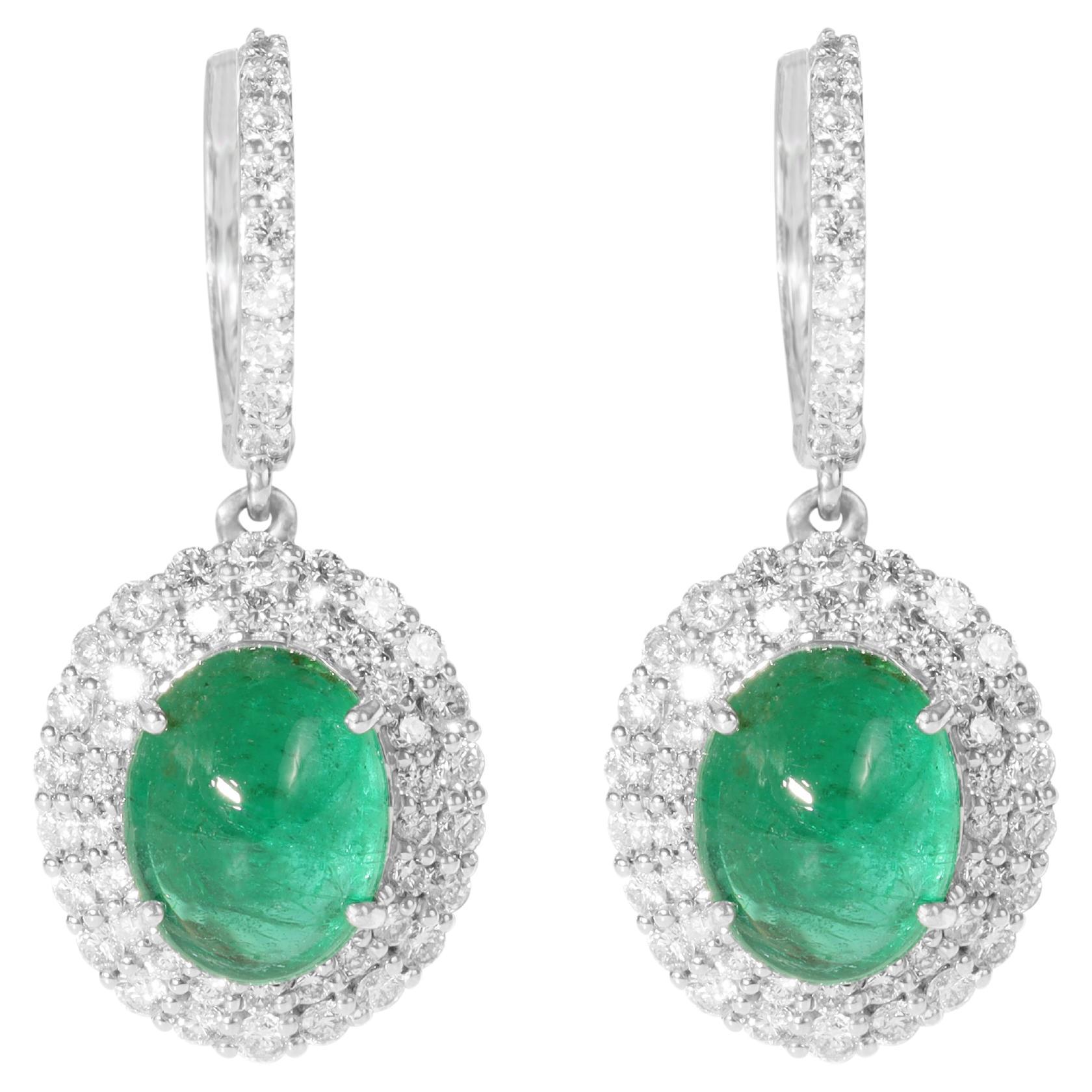 5ct Eccezionale smeraldo ovale naturale Orecchini pendenti con diamante aureolato in oro 18k
