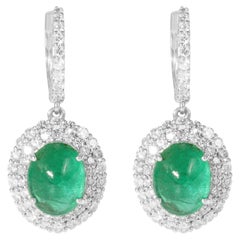 5ct Eccezionale smeraldo ovale naturale Orecchini pendenti con diamante aureolato in oro 18k
