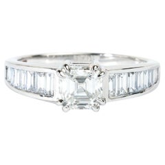 Bague de fiançailles en or 18 carats certifiée GIA avec diamant asscher et baguette de 1ct