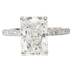 GIA Certified 4.1ct Radiant-Cut Diamond Hidden Halo Engagement Ring in 18K Gold