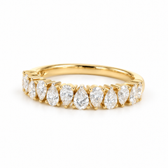 Pear Half Eternity Wedding Band, Prong Set Stackable Ring