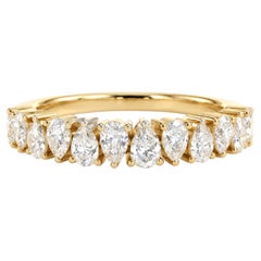 Pear Half Eternity Wedding Band, Prong Set Stackable Ring