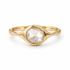 IGI Certified 1 CT Round Rose Cut Diamond Women's Signet Ring in 18K Yellow Gold