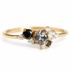 IGI Certified Salt and Pepper Diamond Cluster Ring in 18K Yellow Gold