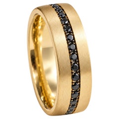 Fede nuziale in oro giallo 18 carati con diamante nero certificato IGI da 0,76 carati, 6 mm