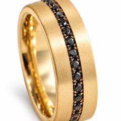 Fede nuziale in oro giallo 18 carati con diamante nero certificato IGI da 0,76 carati, 6 mm