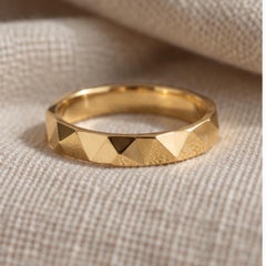 Fede nuziale geometrica sfaccettata in oro giallo 18 carati, 3,8 mm