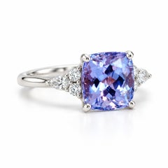 1.60 Carat Lavender Cushion Tanzanite Diamond Ring in 18K White Gold
