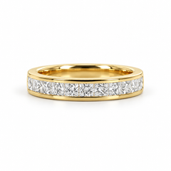 Alliance en or jaune 18 carats avec diamant de 1,2 ct certifié IGI, taille princesse et finition brossée