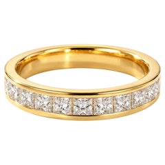 Alliance en or jaune 18 carats avec diamant de 1,2 ct certifié IGI, taille princesse et finition brossée