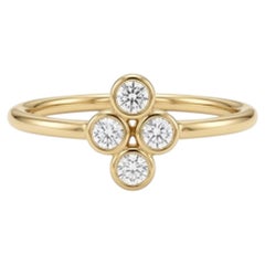 Bague de fiançailles pour femme en or jaune 18 carats, sertie de 4 diamants taille ronde d'un poids total de 0,12 carat